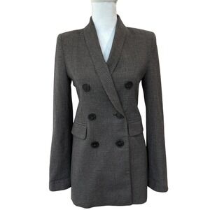 Zara Women Double Breasted Houndstooth Blazer Jacket with Chain Detail Lining XS